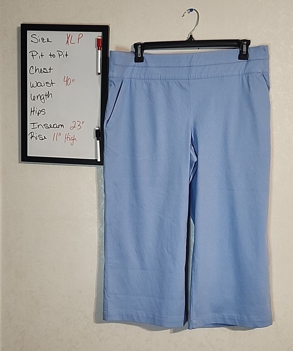 D & Co Capri Pull-On Wide Leg Stretch Elastic Waist sz XLP Baby Blue Pockets